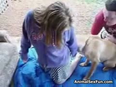 skinny redhead with a puppy being caught